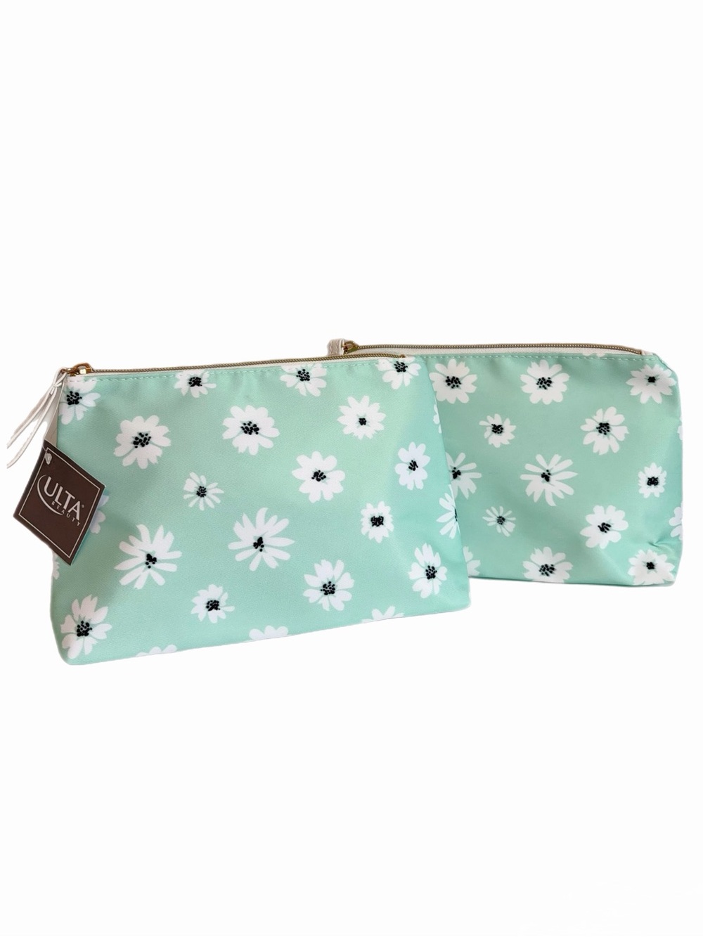 Ulta Beauty Mint Green Daisy Floral Cosmetic Bag Set of 2